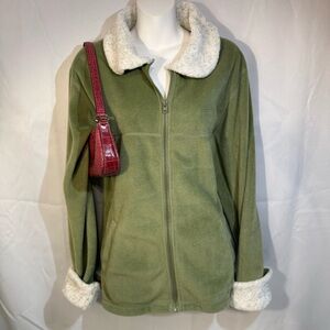 Stephanie Rogers Sherpa Collar Fleece Jacket Olive Green Medium